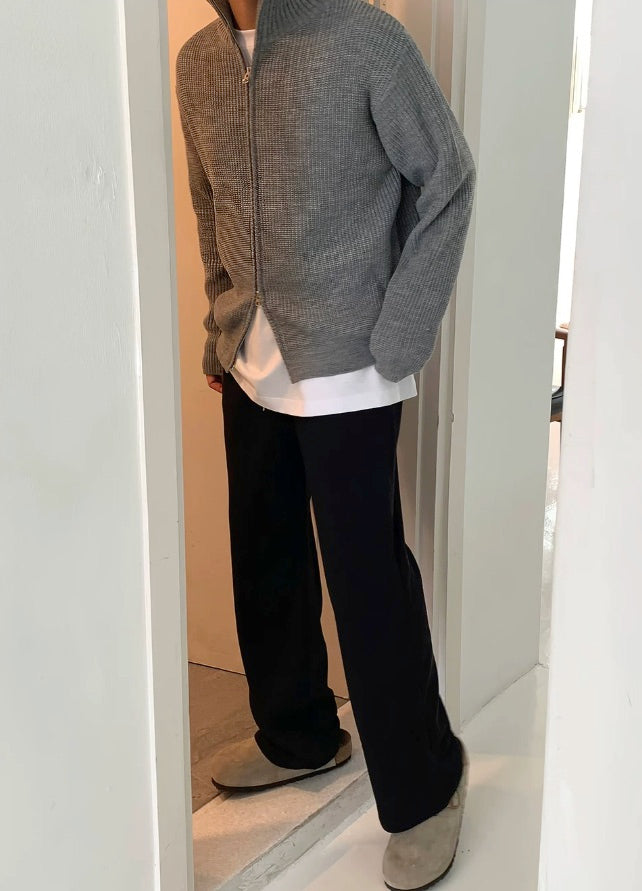 Grey Casual Ribbed Cardigan