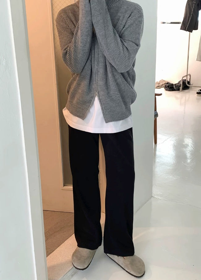 Grey Casual Ribbed Cardigan