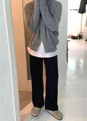 Grey Casual Ribbed Cardigan