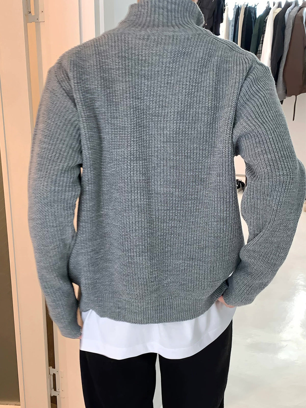 Grey Casual Ribbed Cardigan