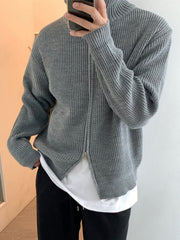 Grey Casual Ribbed Cardigan