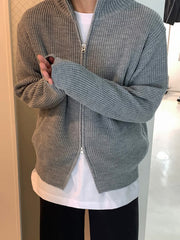 Grey Casual Ribbed Cardigan