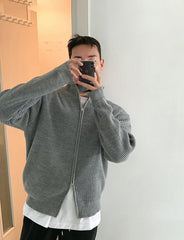 Grey Casual Ribbed Cardigan