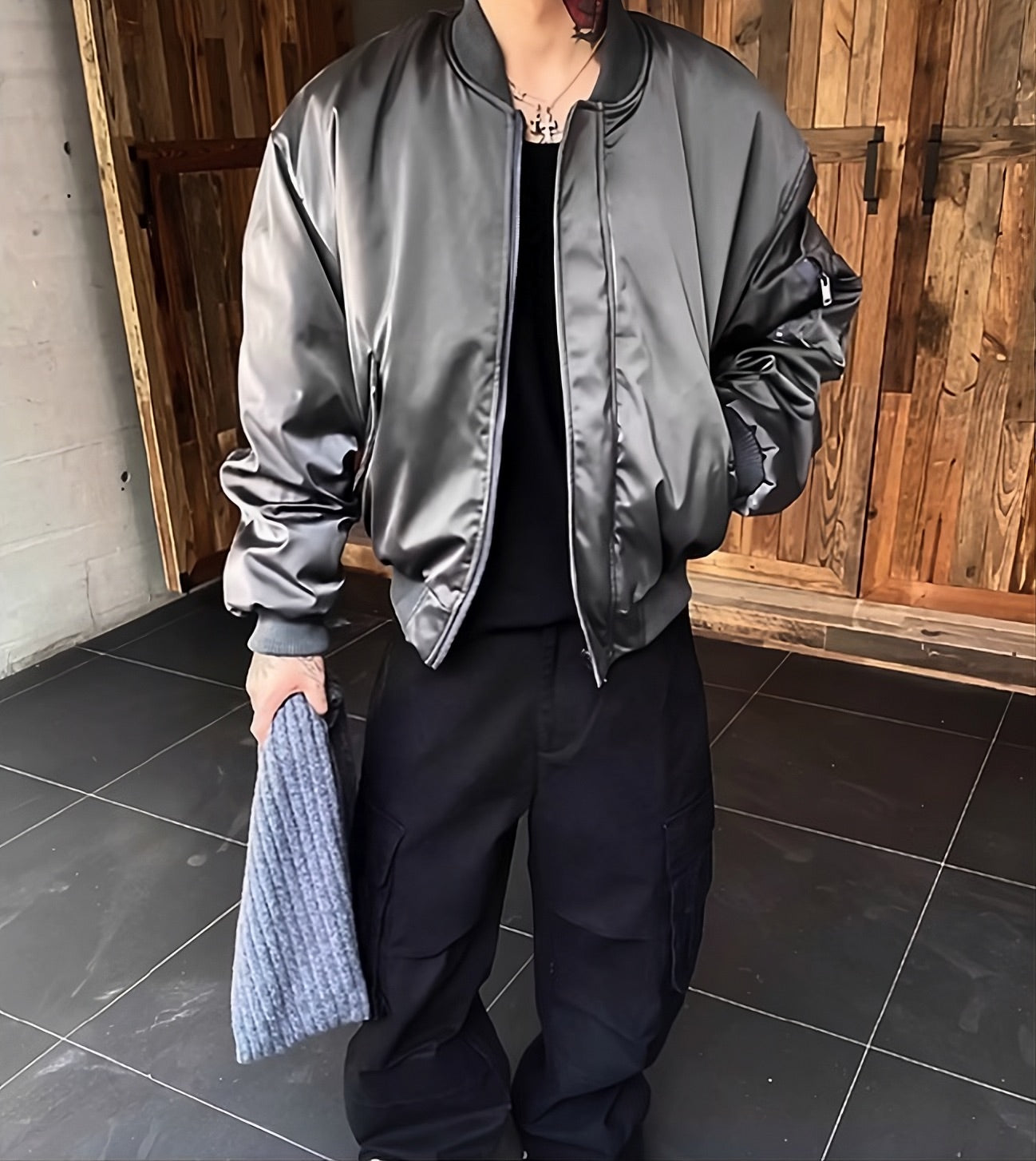 Grey Classic Winter Bomber Jacket