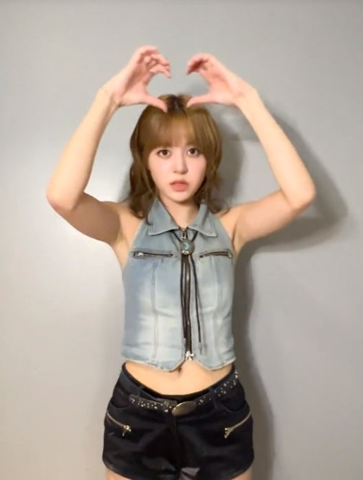 Grey Collared Halter Denim Top