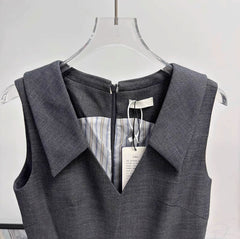 Grey Collared Pleated Skirt Dress