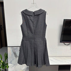 Grey Collared Pleated Skirt Dress