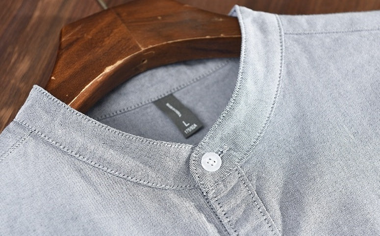 Grey Band Collar Button-Down Shirt