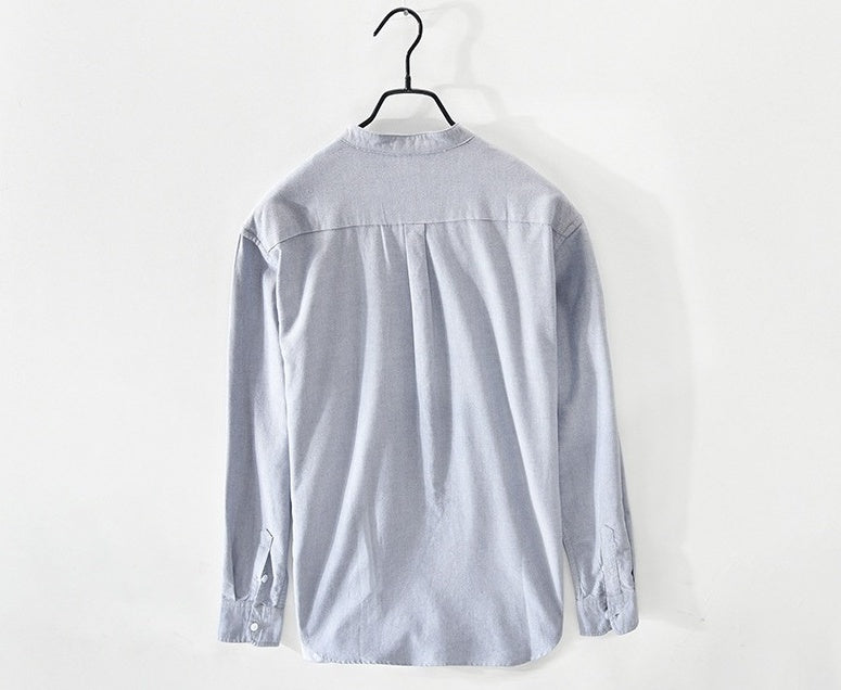Grey Band Collar Button-Down Shirt