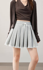 Grey Cotton Lace Pleated Skirt