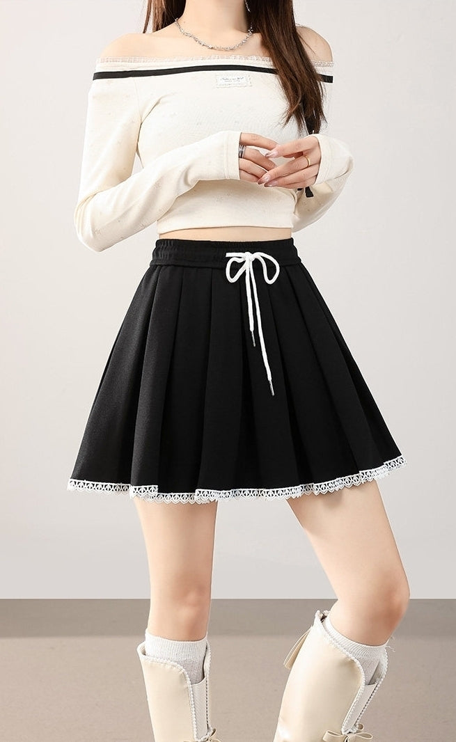 Grey Cotton Lace Pleated Skirt