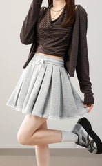 Grey Cotton Lace Pleated Skirt