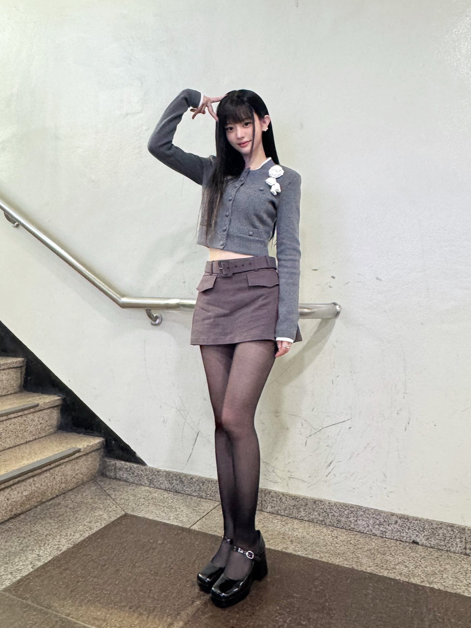 Brown Preppy Belted Mini Skirt