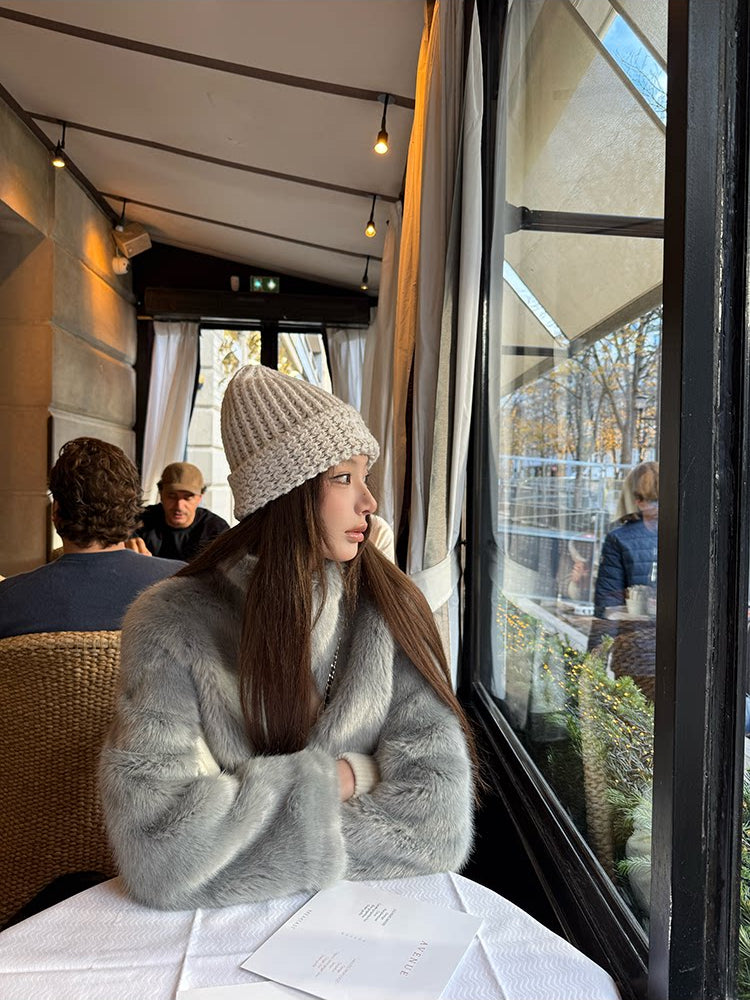 Grey Faux Fur Zipped-Up Winter Jacket