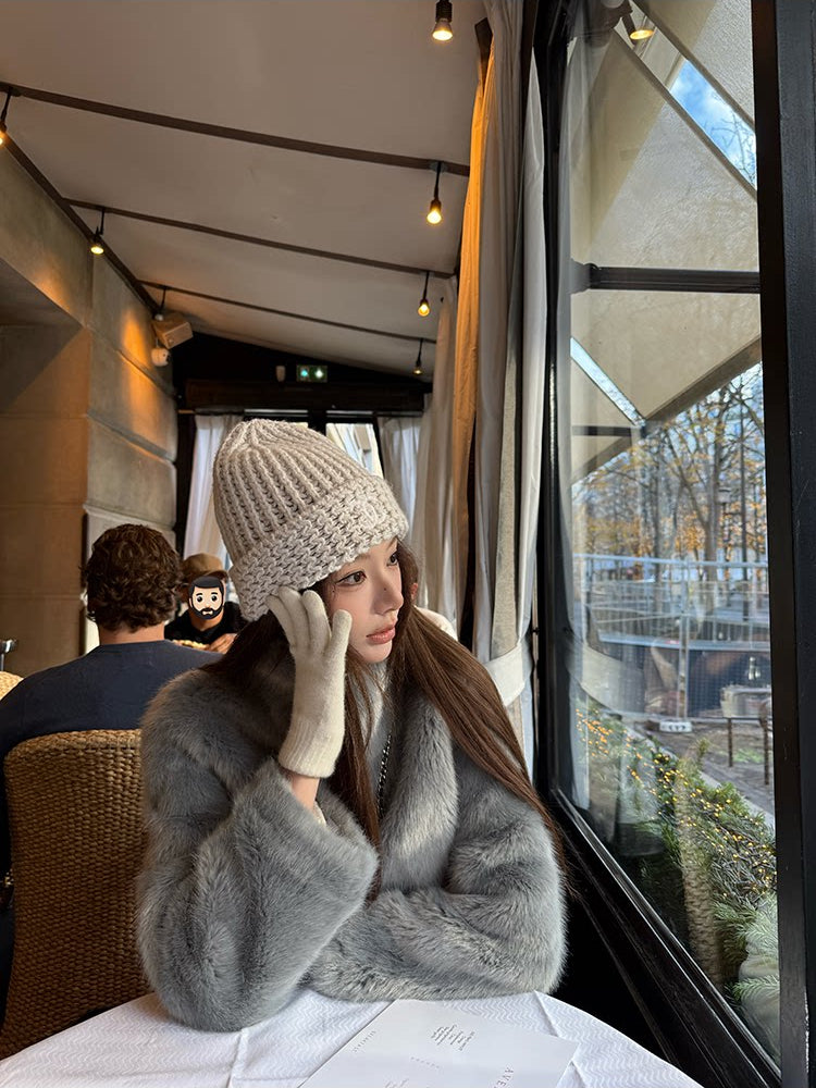 Grey Faux Fur Zipped-Up Winter Jacket