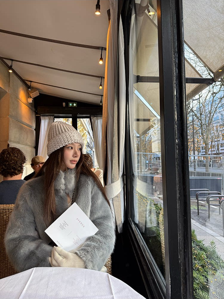 Grey Faux Fur Zipped-Up Winter Jacket