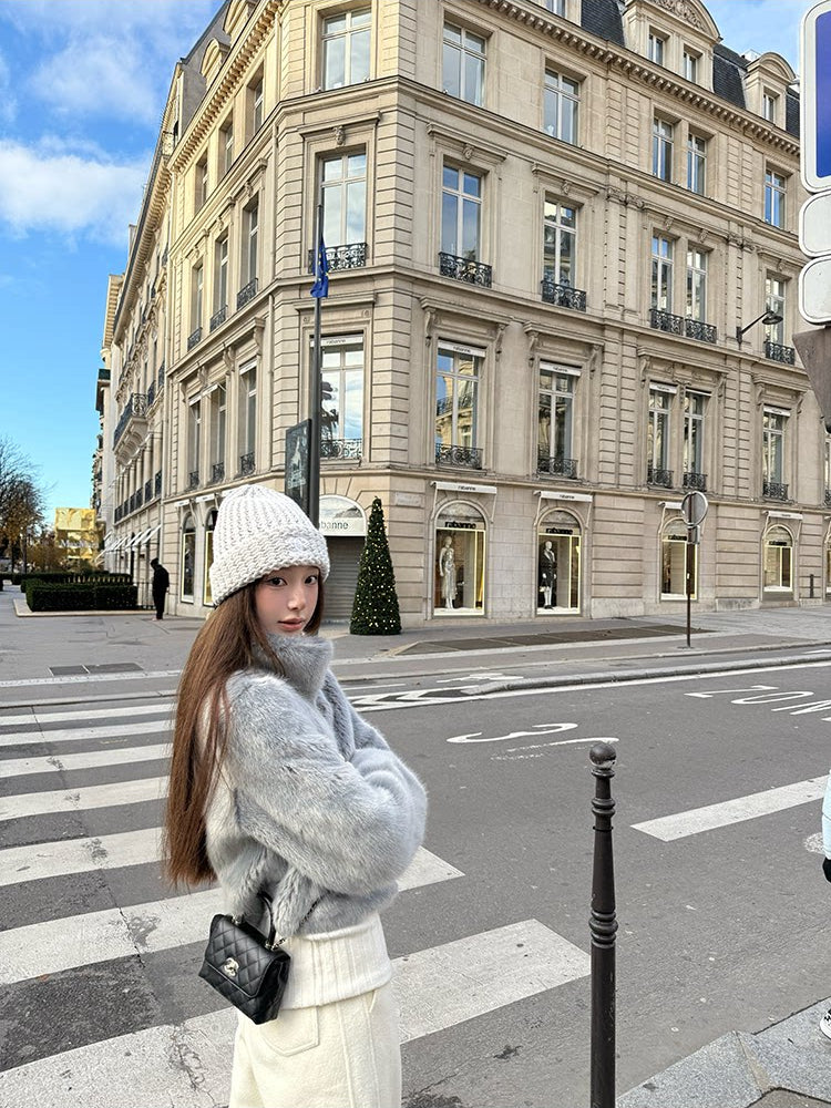 Grey Faux Fur Zipped-Up Winter Jacket