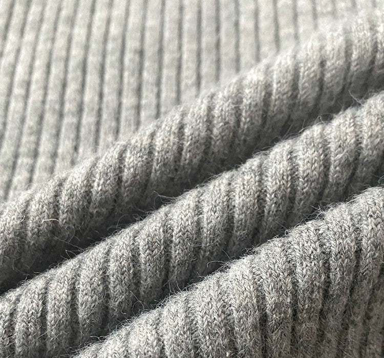 Grey Cut-Out Collar Ribbed Sweater