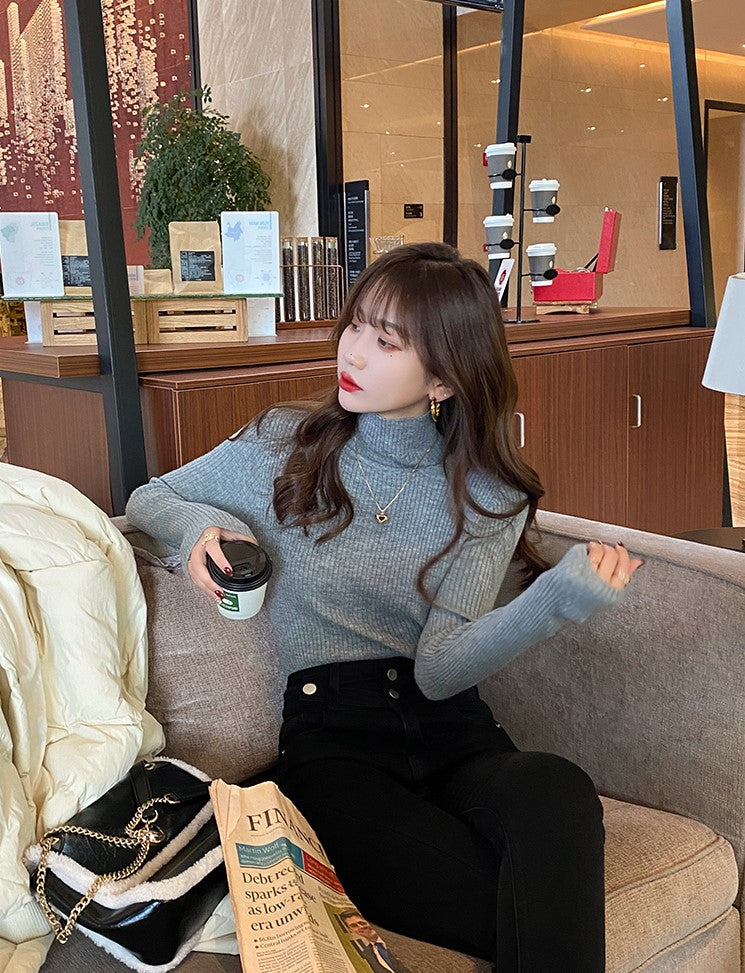 Grey Cut-Out Collar Ribbed Sweater