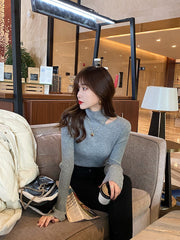 Grey Cut-Out Collar Ribbed Sweater