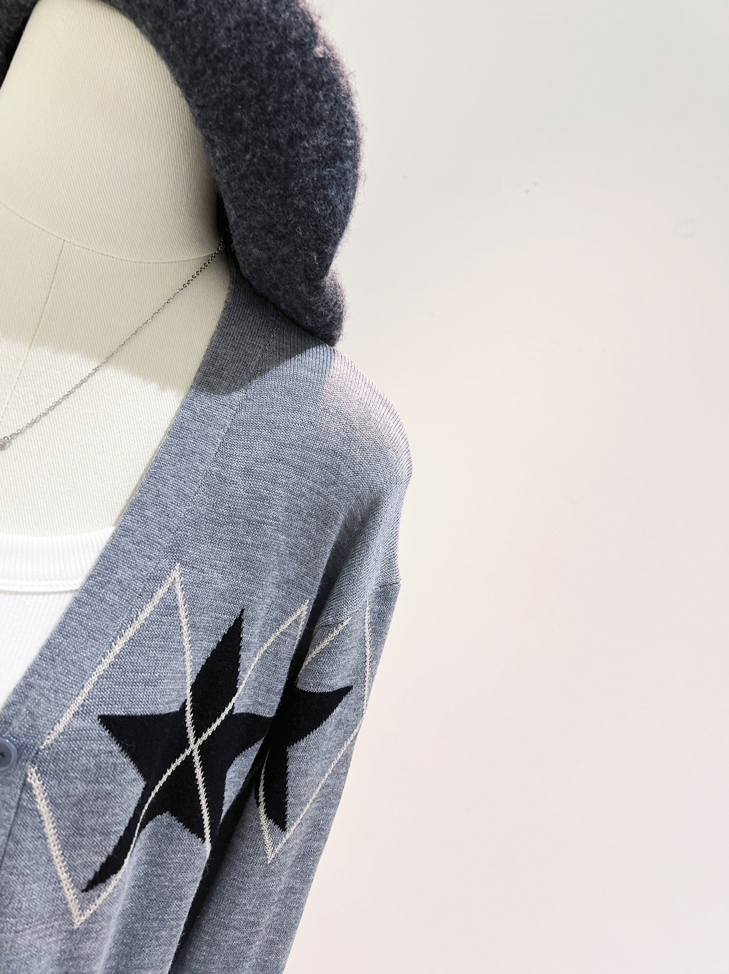Grey Diamond And Star Print Cardigan