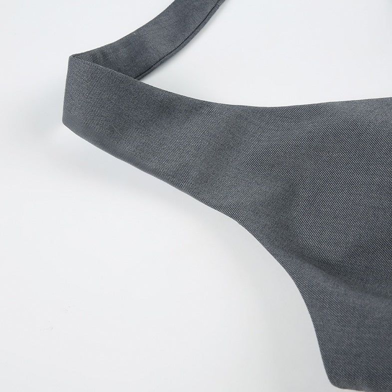 Grey Double Lace-Up Halter Top
