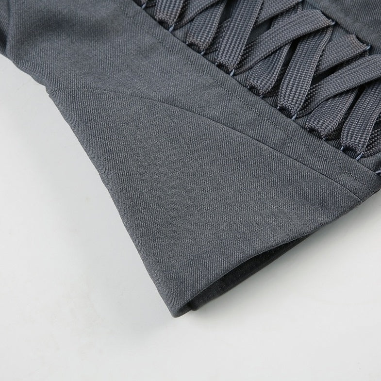 Grey Double Lace-Up Halter Top