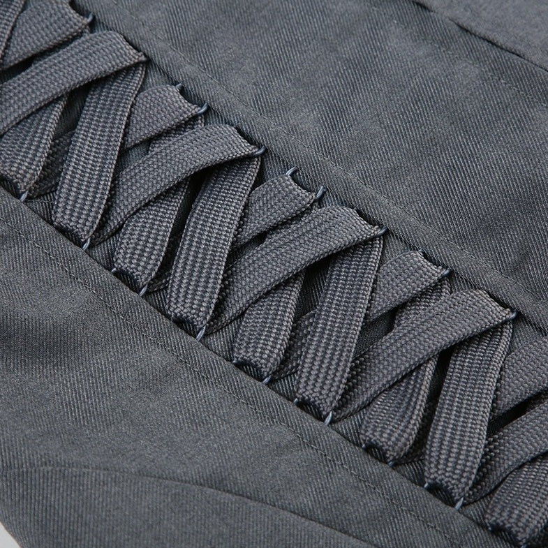 Grey Double Lace-Up Halter Top