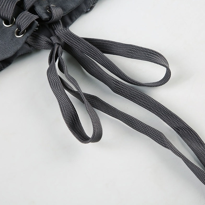 Grey Double Lace-Up Halter Top