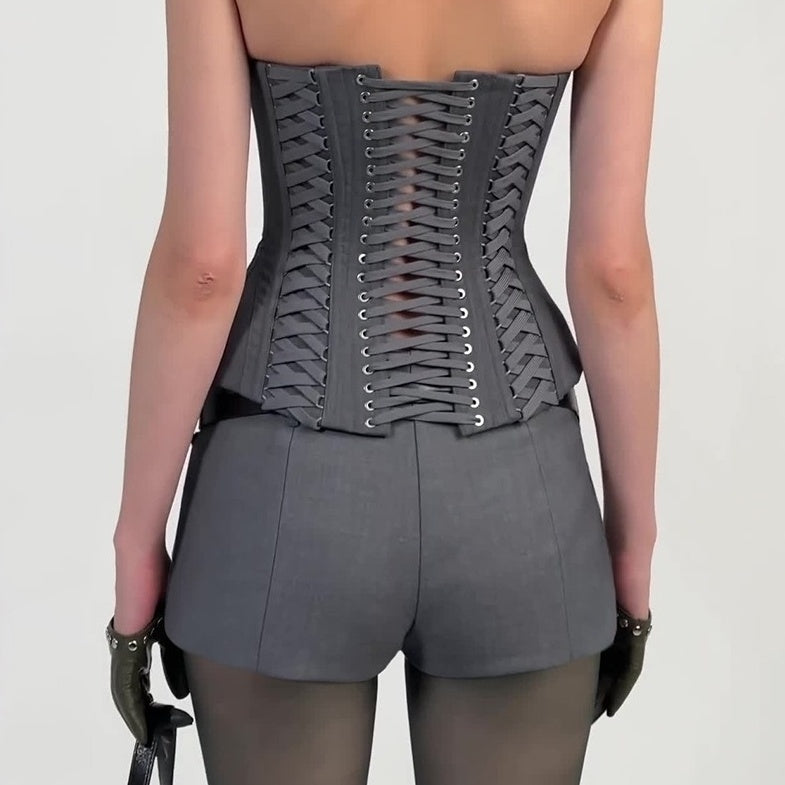 Grey Double Lace-Up Halter Top