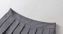 Grey Double Pleated Skirt With Inner Shorts
