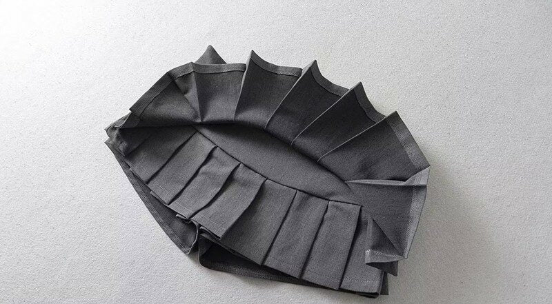 Grey Double Pleated Skirt With Inner Shorts