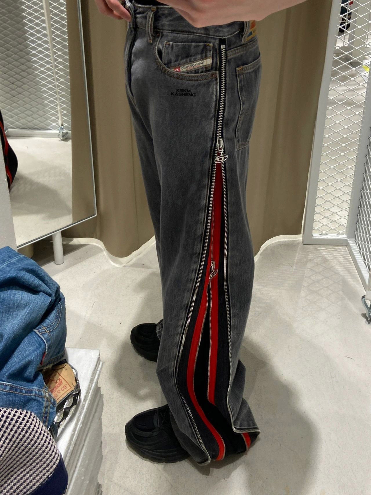 Grey Double Side Zippers Jeans