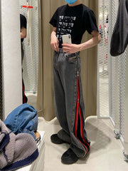 Grey Double Side Zippers Jeans