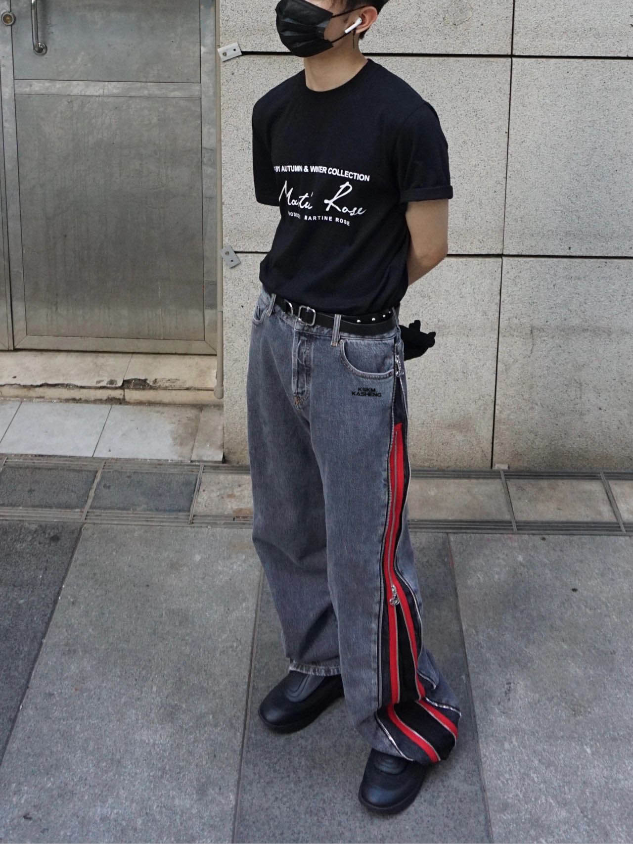 Grey Double Side Zippers Jeans
