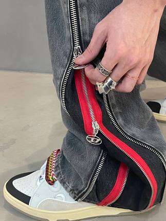 Grey Double Side Zippers Jeans