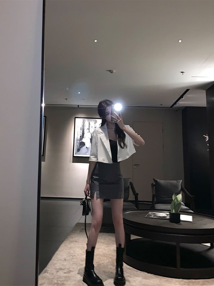 Grey Double Slit Mini Skirt