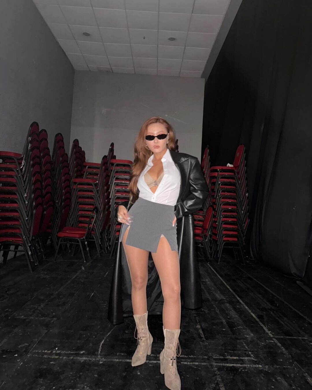 Grey Double Slit Mini Skirt