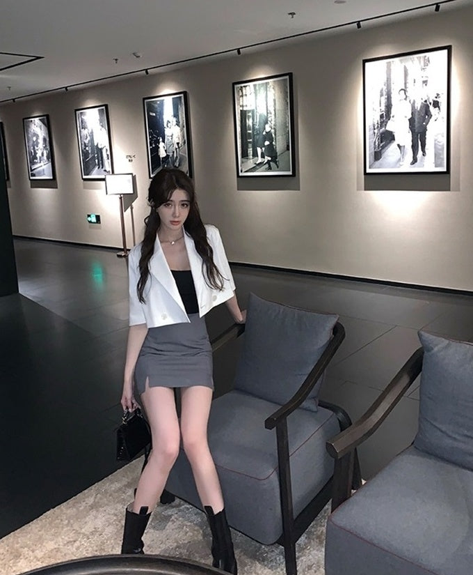 Grey Double Slit Mini Skirt