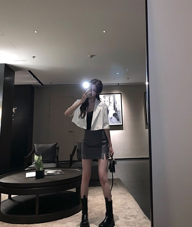 Grey Double Slit Mini Skirt