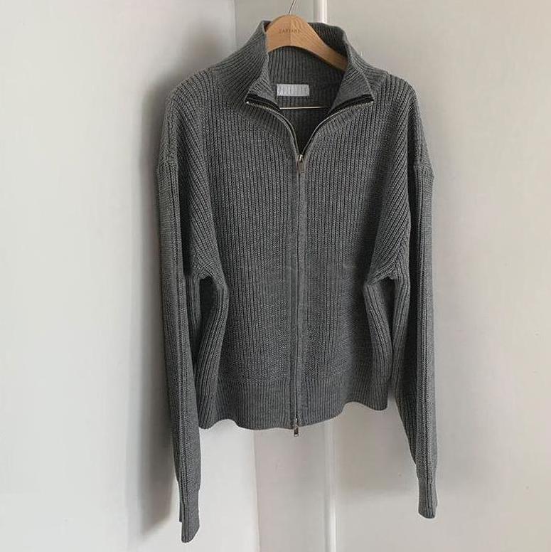 Grey Double Zipper Knitted Jacket