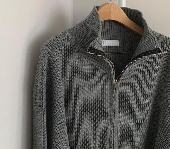 Grey Double Zipper Knitted Jacket