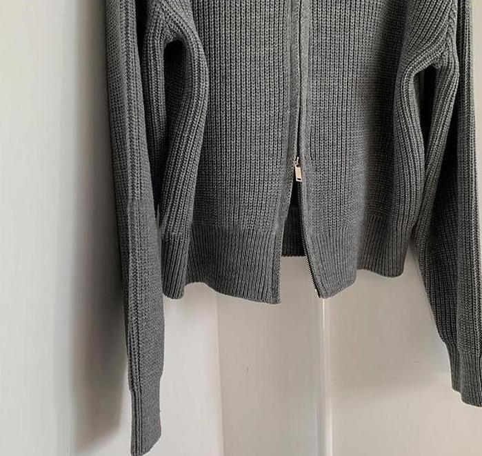 Grey Double Zipper Knitted Jacket