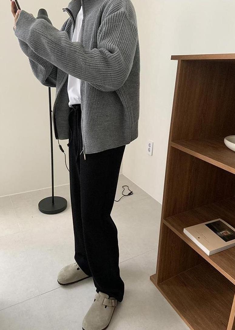 Grey Double Zipper Knitted Jacket
