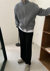 Grey Double Zipper Knitted Jacket