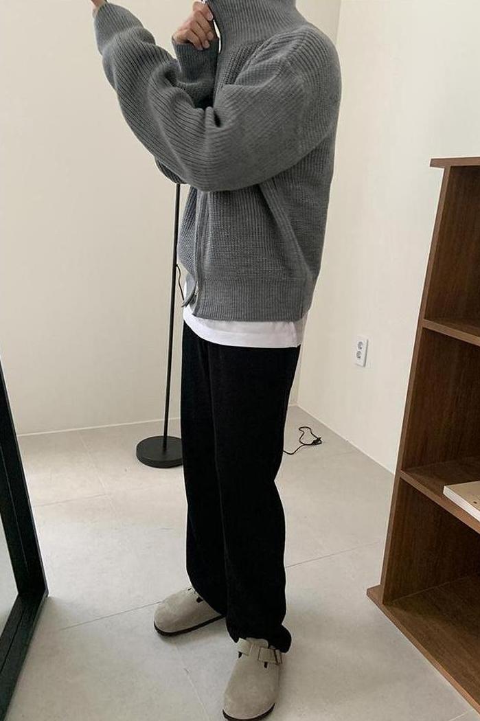 Grey Double Zipper Knitted Jacket