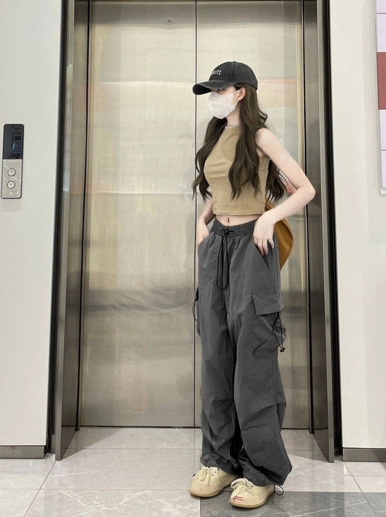 Grey Drawstring Cargo Pants