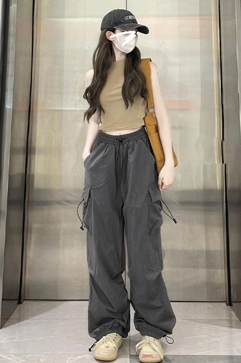 Grey Drawstring Cargo Pants