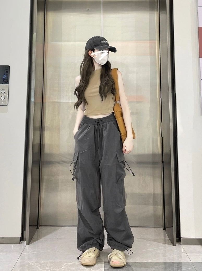 Grey Drawstring Cargo Pants