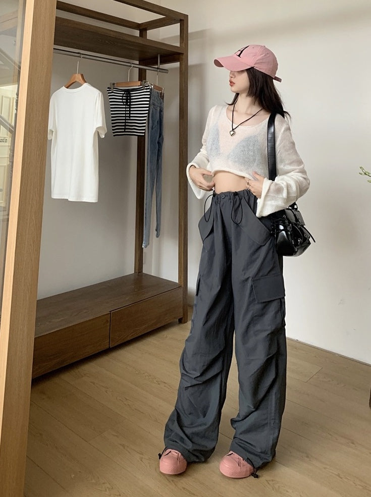 Grey Drawstring Pockets Training Pants